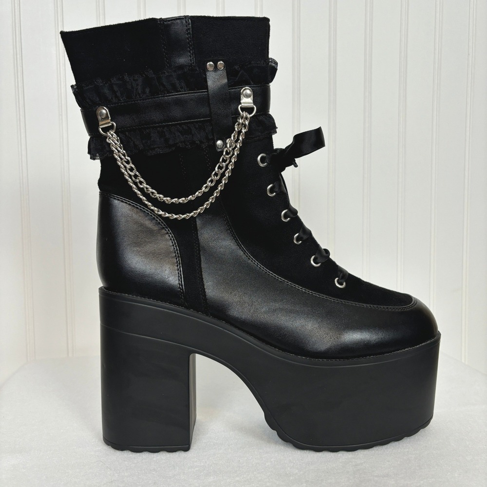 Hot Topic Black Ruffle Chain Platform Boots size 11 Gothic Punk Whimsigoth Rock